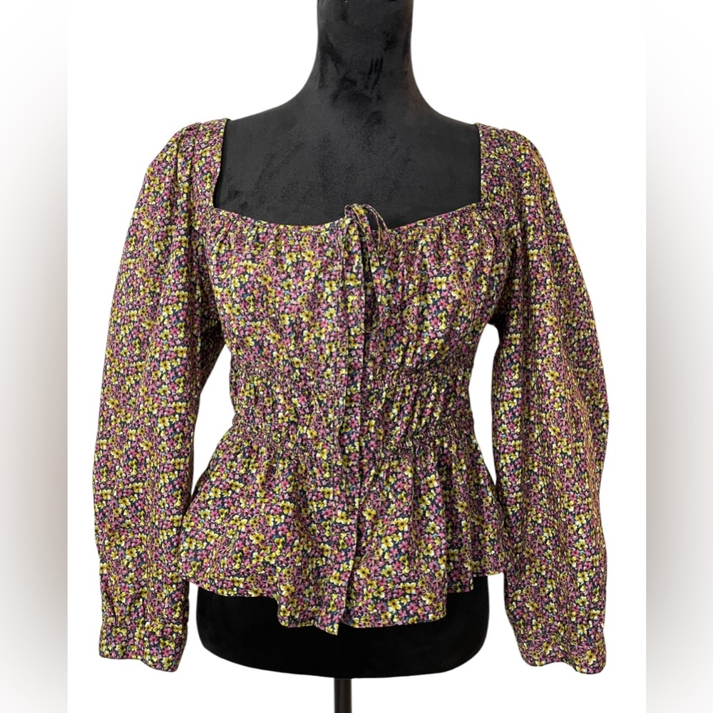 J.Crew Cinched Waist Organic Cotton Top In Liberty Busy Izzy Fabric Size 14